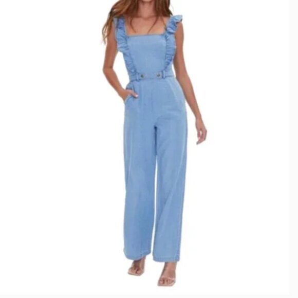 Forever 21 Ruffle Wide-Leg Jumpsuit- S - Picture 1 of 6